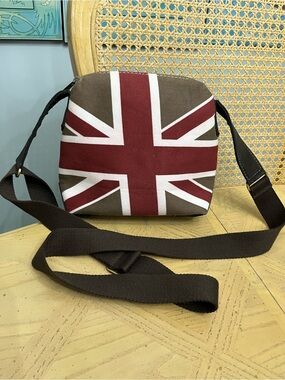 Paul Smith Brown and Red Union Jack Sueded Canvas Crossbody Bag